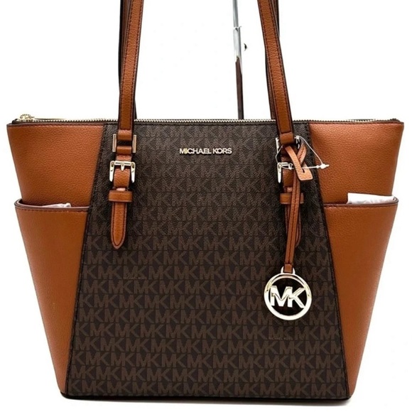 Michael Kors Large Charlotte Tote Bag Luggage Brown (NWT) - Picture 1 of 12
